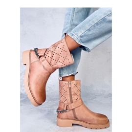 Botine ajurate Issey Khaki - Inello bej 2