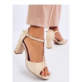 Sandale Ferdi Beige cu toc inalt cu decor auriu - Inello bej 1