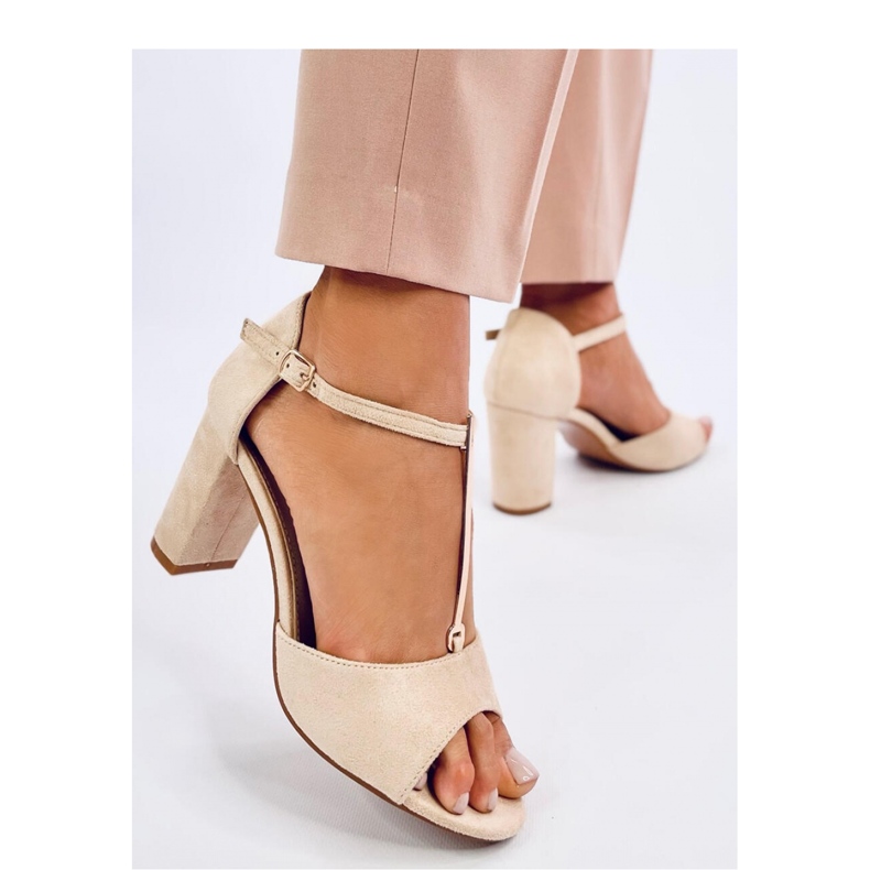 Sandale Ferdi Beige cu toc inalt cu decor auriu - Inello bej 1