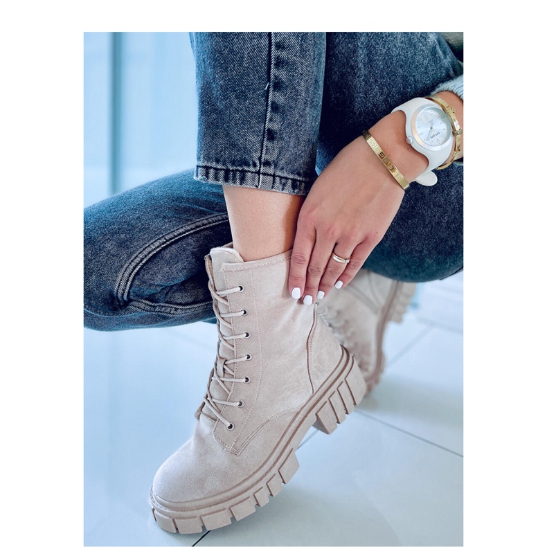 Botine Kelis Beige cu siret - Inello bej 2