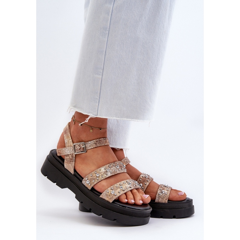 Step in style Sandale Model Arcida 100-396 Aur/Bej - Pas în stil 1