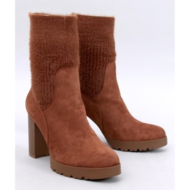 Botine Carlini Camel cu toc înalt și manșetă elastică maro 1