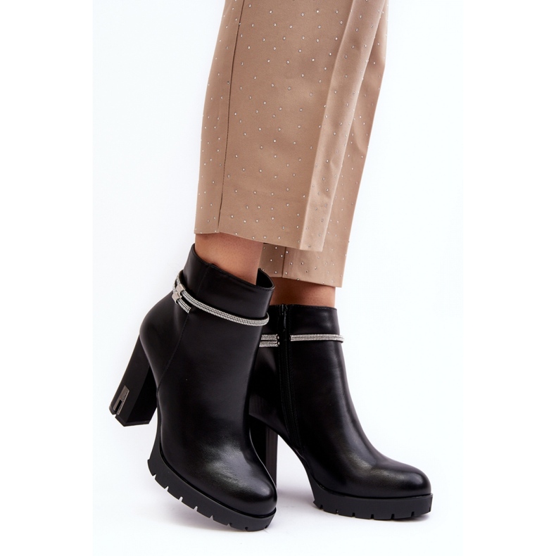 Botine de dama cu toc inalt cu decor Negru 1