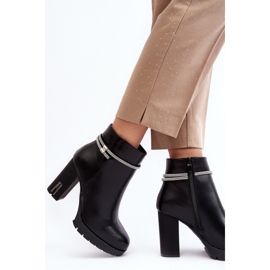 Botine de dama cu toc inalt cu decor Negru 2