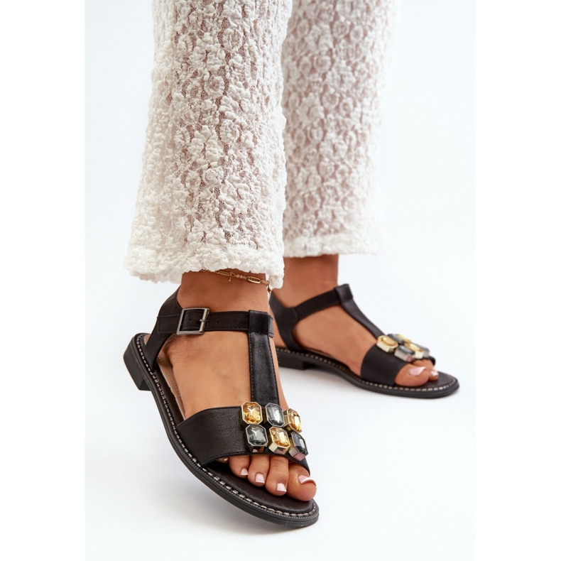 Sandale dama cu decor S.Barski Black negru 1