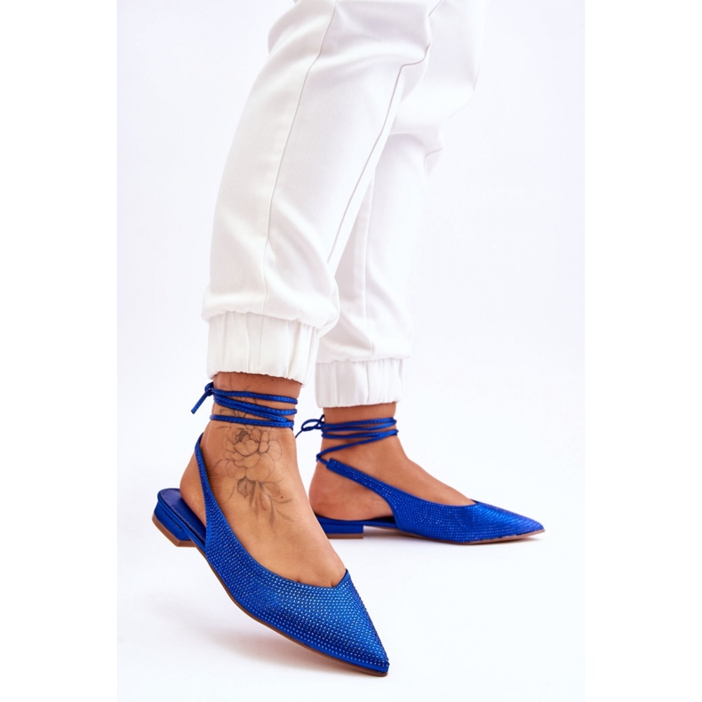 Balerini de damă albaștri cu șireturi albastru 1