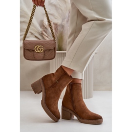 Botine de dama maro cu toc stabil 1