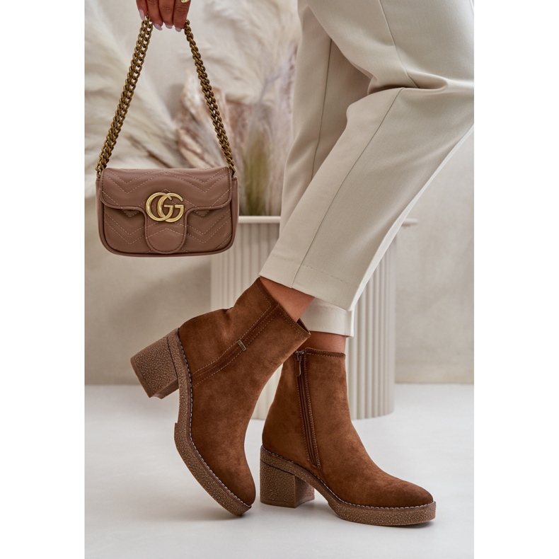 Botine de dama maro cu toc stabil 1