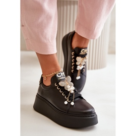 CheBello Pantofi sport cu platforma cu decor, negri negru 1