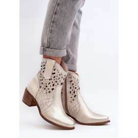 Botine de dama Zazoo cu partea superioara ajurata, aurii de aur 1