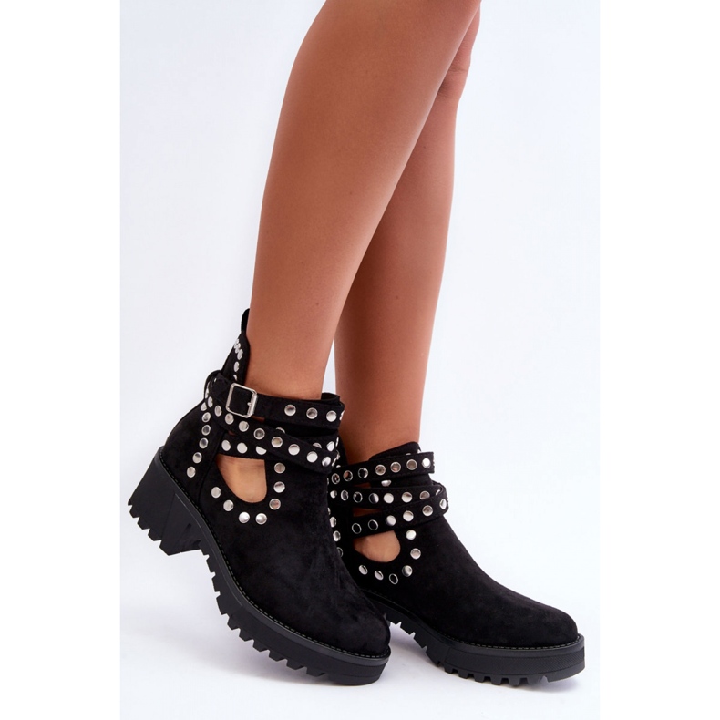 Botine de dama clasice cu crampoane negre negru 1