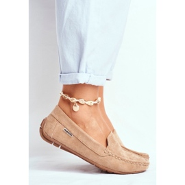 Mocasini de dama din piele intoarsa bej 2