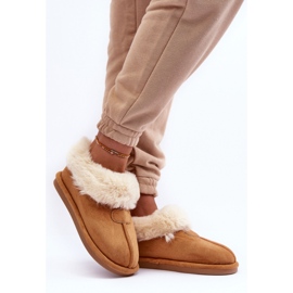 Papuci de dama cu blana Camel maro 1