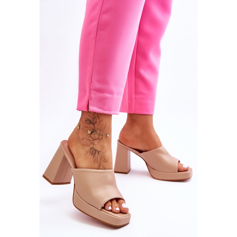 Șlapi de damă bej cu toc înalt 2