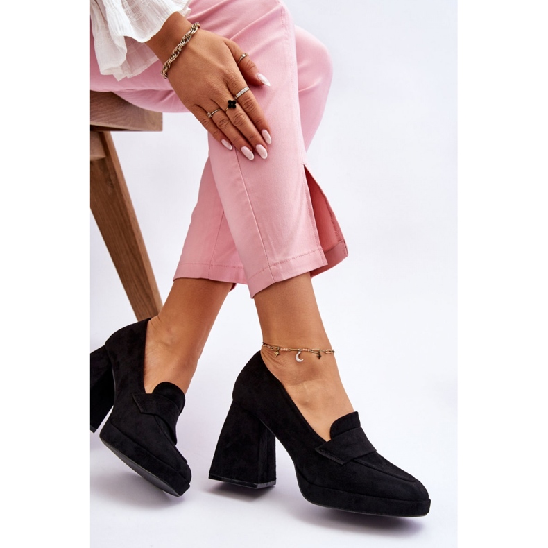 Pompe de damă negre cu toc masiv negru 1