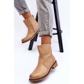 Botine cu partea superioară decorativă bej 2