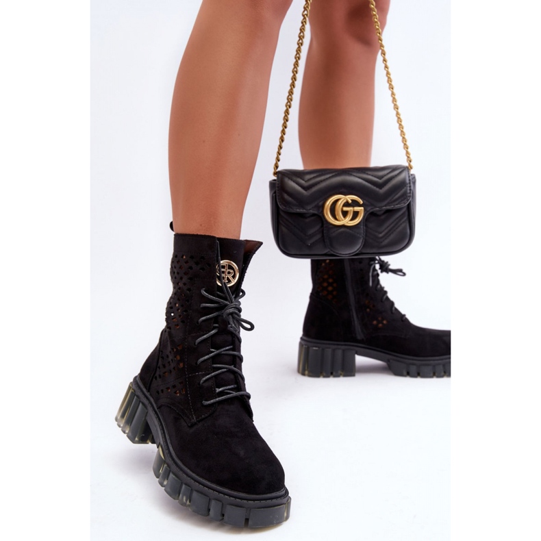 Botine negre de damă ajurate negru 1