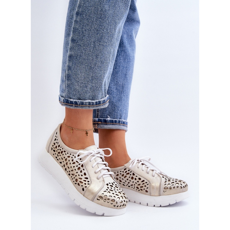 Pantofi din piele de damă Zazoo Gold de aur 1