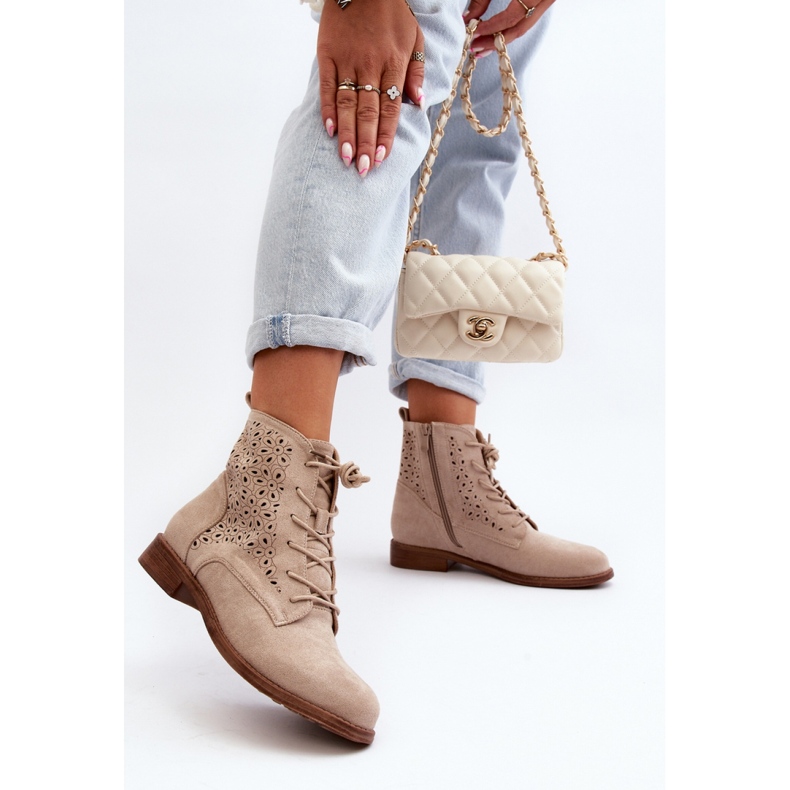 Cizme cu partea superioară ajurata S.Barski Light Beige bej 2 Cizme cu partea superioară ajurata S.Barski Light Beige bej 2