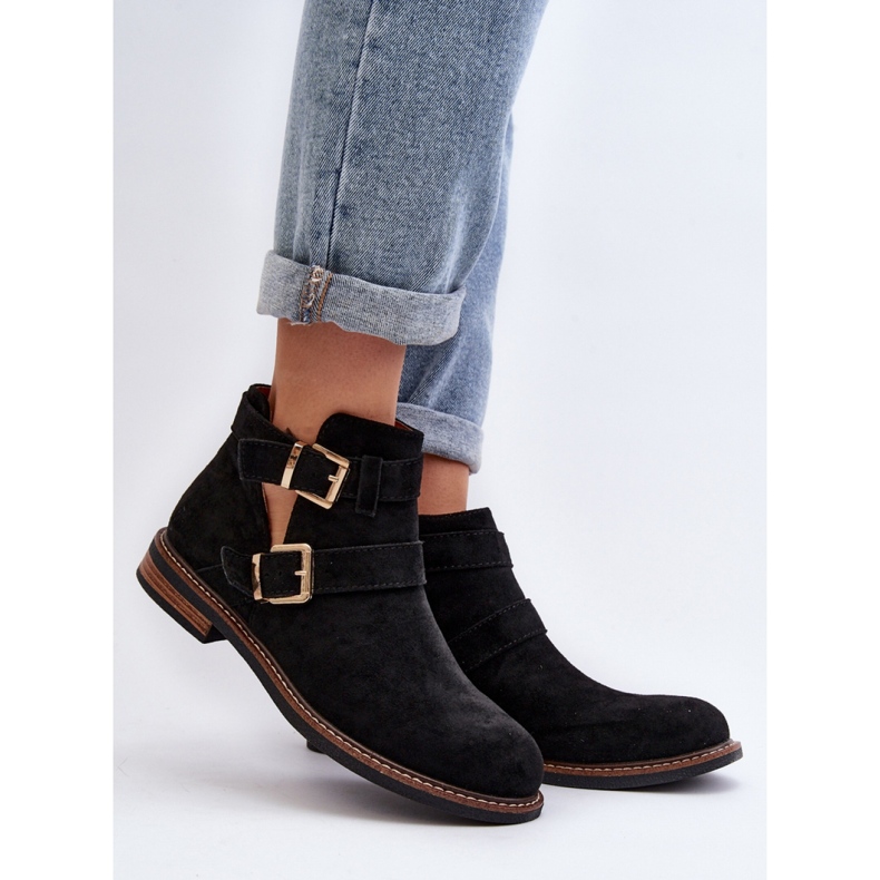 Botine de dama cu dungi decorative Negru 1