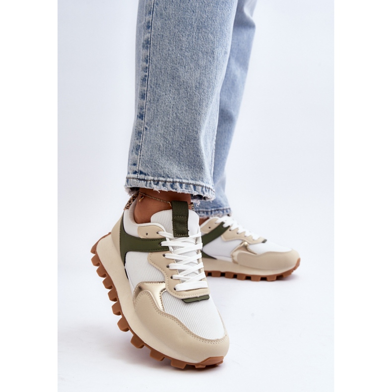 Pantofi sport dama pe platforma Bej/Verde 2