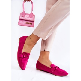 Mocasini de dama din piele intoarsa cu decor Fuchsia roz 1