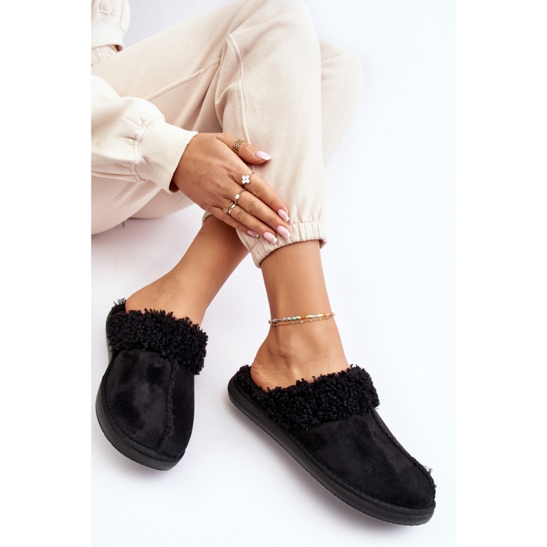 Papuci de dama Inblu Black cu blana negru 2 Papuci de dama Inblu Black cu blana negru 2