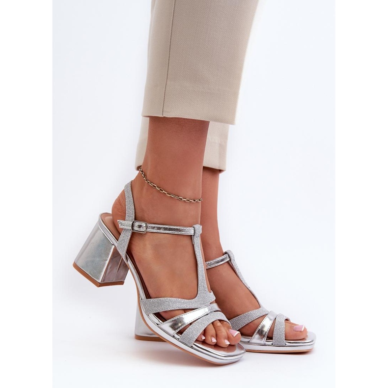 Sandale cu toc argintiu de damă gri 1