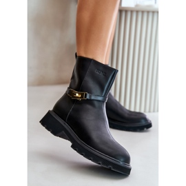 GOE Botine de dama din piele cu centura neagra negru 1 GOE Botine de dama din piele cu centura neagra negru 1