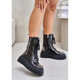 S.Barski Cizme cu platforma din piele lacuita cu decor Negru 1