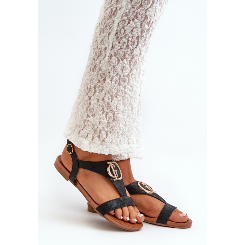 S.Barski Sandale dama cu decor auriu Negru 1