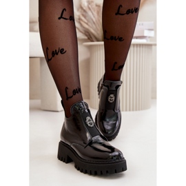 Botine de dama din piele cu decor Zazoo Black negru 1 Botine de dama din piele cu decor Zazoo Black negru 1