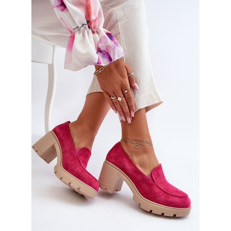 Pantofi de dama cu toc inalt si platforma Fuchsia roz 1