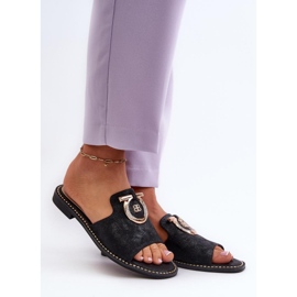 Șlapi de damă cu decor S.Barski Black negru 1