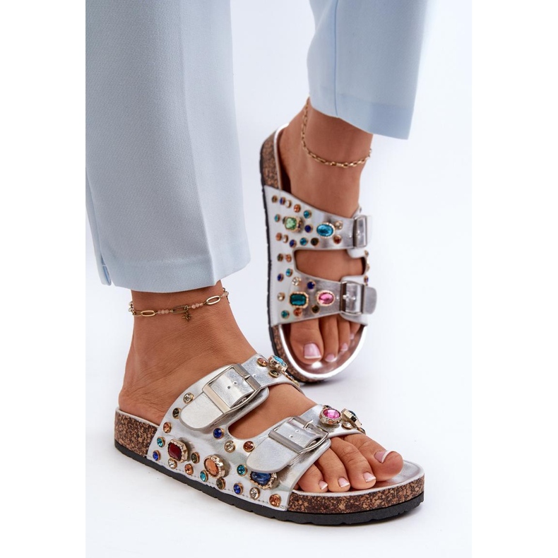 S.Barski Flip-flops de damă decorati cu catarame argintii 2