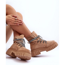 Botine dama din piele intoarsa pe platforma bej 2 Botine dama din piele intoarsa pe platforma bej 2