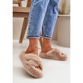 Papuci de damă din blană cu talpă groasă Bej 1