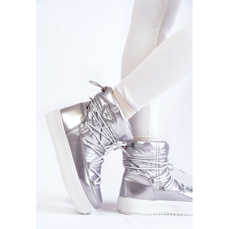 Cizme de zăpadă de damă Silver cu șireturi gri 1