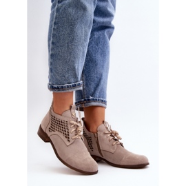 Botine de dama Zazoo Beige cu partea superioara ajurata bej 1