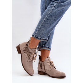 Botine de dama Zazoo Beige cu partea superioara ajurata bej 2
