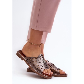 Flip-flops de damă strălucitori, cu decor Copper maro 1