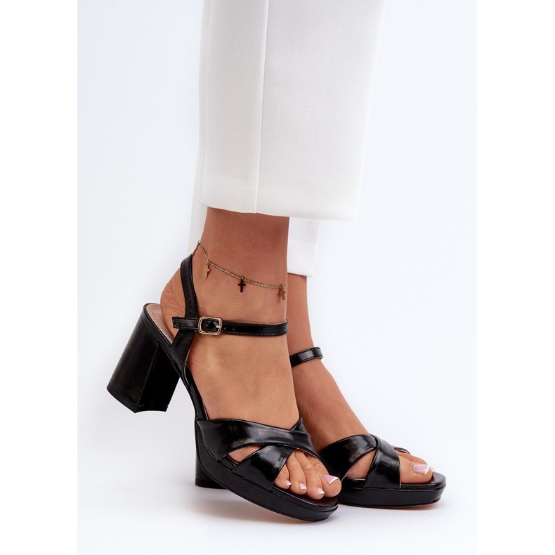 Sandale negre elegante cu toc inalt negru 1