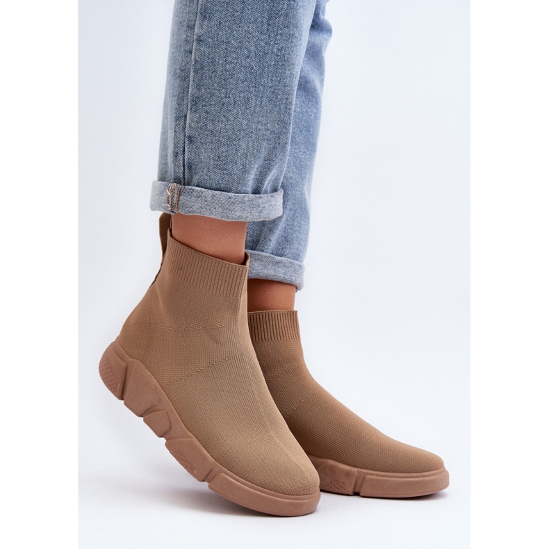 Pantofi Sport Bej Cu Șosetă maro 1