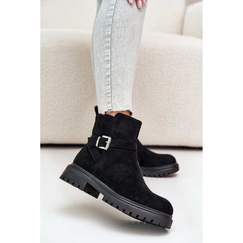 Botine izolate de dama cu catarama Neagra negru 1