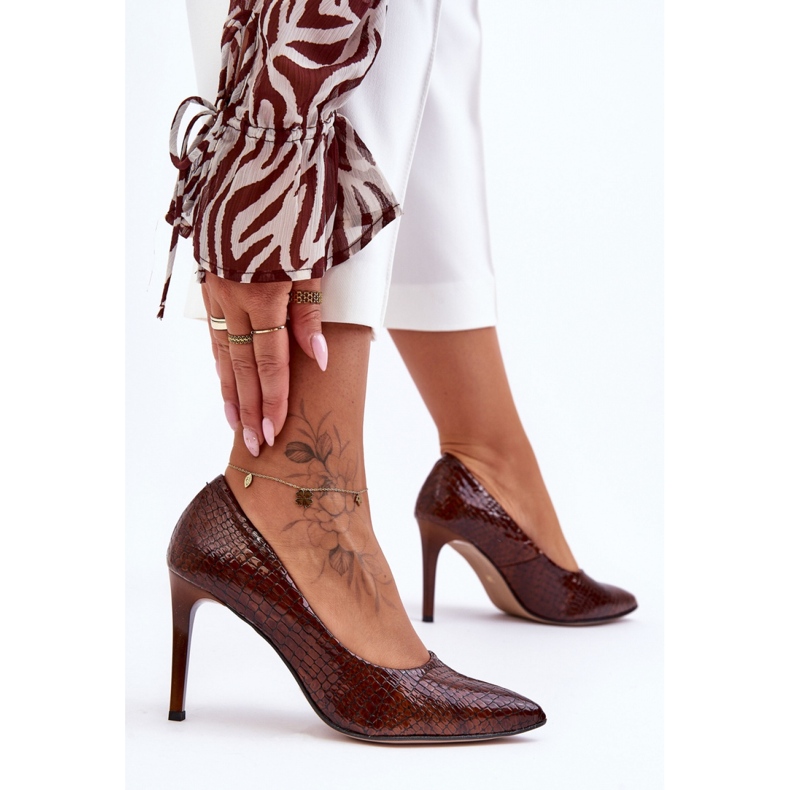 Step in style Tocuri înalte Model Lewski Pantofi 2659 Maro Wąż - Pas în stil 2