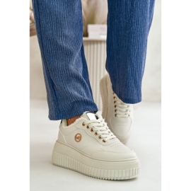 Pantofi sport de dama cu platforma din piele ecologica Bej 1