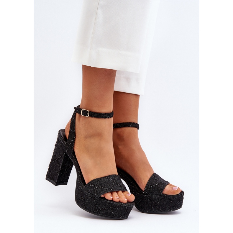 Sandale de dama la moda din material textil negru 1