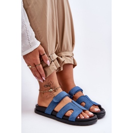 Flip-flops damă albastru închis din material textil 1