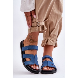 Flip-flops damă albastru închis din material textil 2