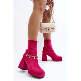 Botine din piele intoarsa cu toc mai gros, fucsia roz 2 Botine din piele intoarsa cu toc mai gros, fucsia roz 2